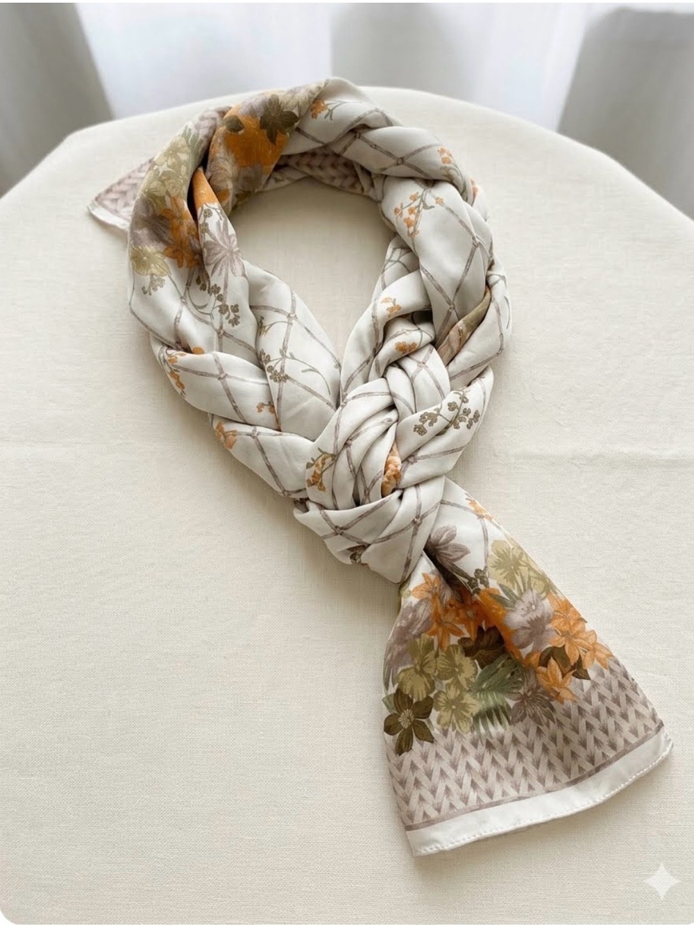 Vintage Liz Claiborne Silk Scarf Like New 50x11 Floral Trellis Cottagecore